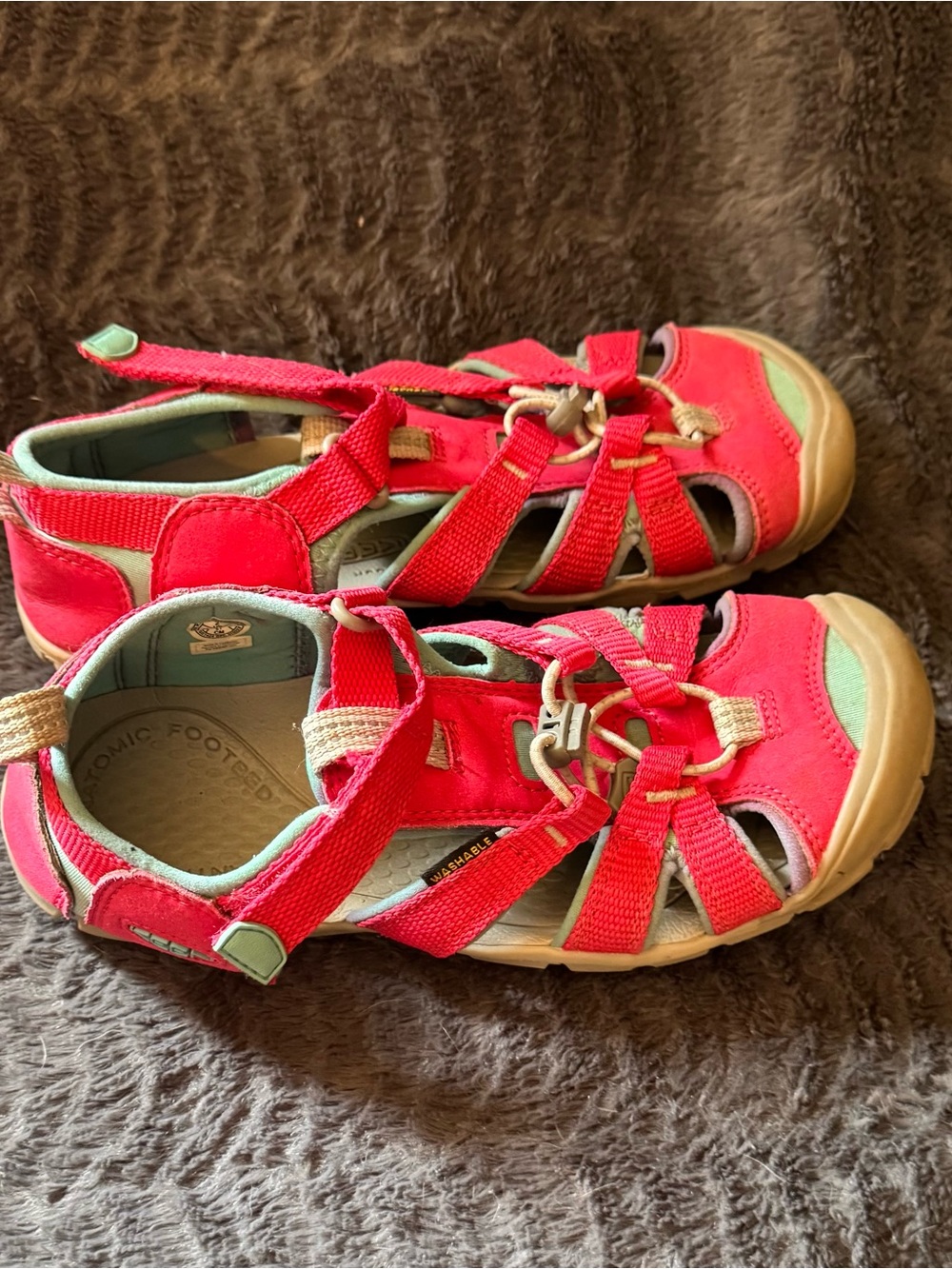Keen Kids Bright Coral and Mint Closed-Toe Adventure Sandals